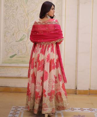 Pink russian silk embroidered anarkali set with dupatta 4