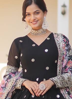 Black faux georgette embroidered anarkali set with dupatta 2