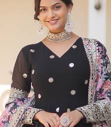 Black faux georgette embroidered anarkali set with dupatta