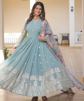 Sky blue faux georgette embroidered anarkali set with dupatta 3