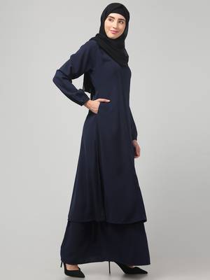 abaya Dress with Elasticated Sleeves made with Nida Matte Fabric - Knee length 1