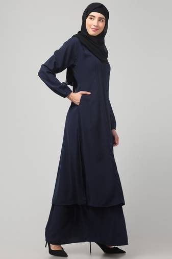 abaya Dress with Elasticated Sleeves made with Nida Matte Fabric - Knee length