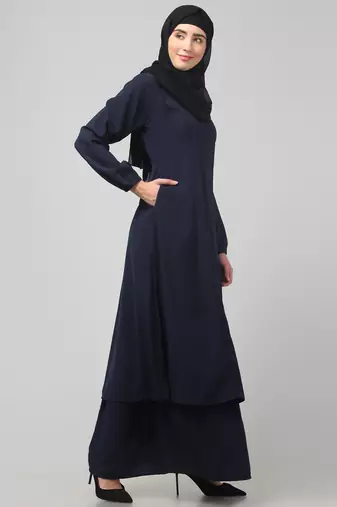 abaya Dress with Elasticated Sleeves made with Nida Matte Fabric - Knee length