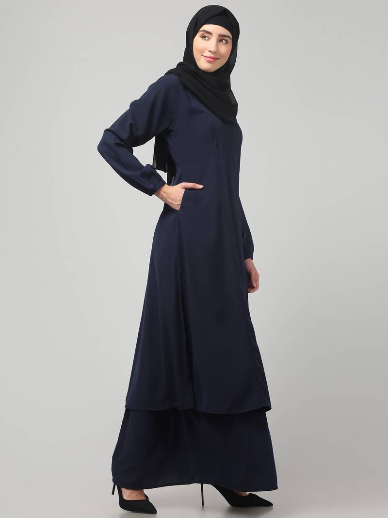 abaya Dress with Elasticated Sleeves made with Nida Matte Fabric - Knee length