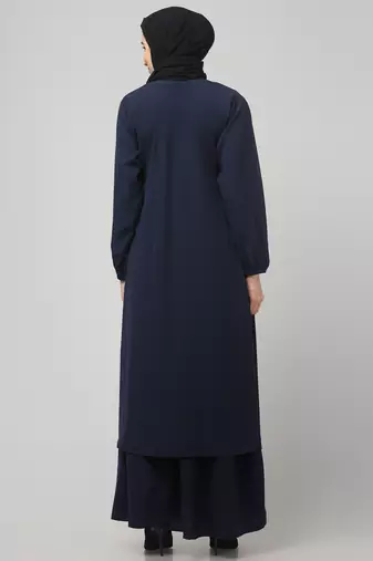 abaya Dress with Elasticated Sleeves made with Nida Matte Fabric - Knee length