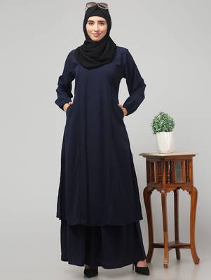 abaya Dress with Elasticated Sleeves made with Nida Matte Fabric - Knee length 3