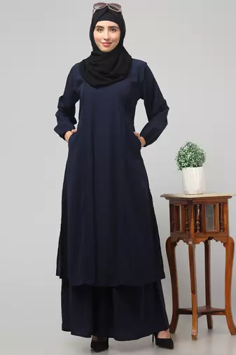 abaya Dress with Elasticated Sleeves made with Nida Matte Fabric - Knee length