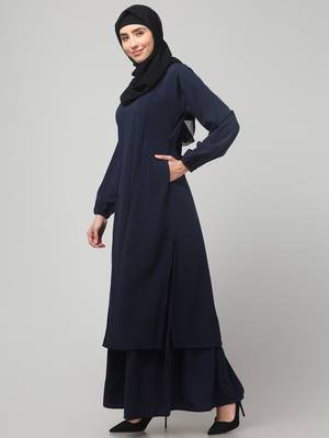 abaya Dress with Elasticated Sleeves made with Nida Matte Fabric - Knee length 4