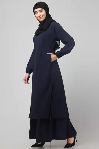 abaya Dress with Elasticated Sleeves made with Nida Matte Fabric - Knee length