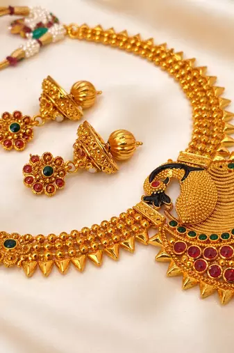 Multicolor kemp peacock necklace set