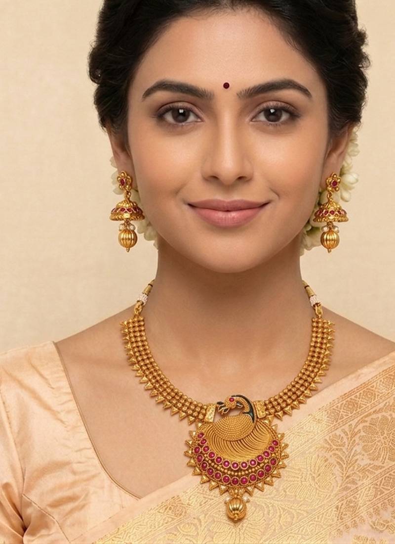 Multicolor kemp peacock necklace set