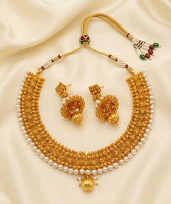 Metallic necklace set with jhumkas 1