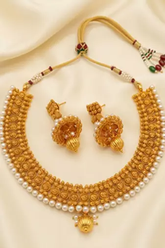 Metallic necklace set with jhumkas