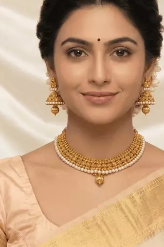 Metallic necklace set with jhumkas