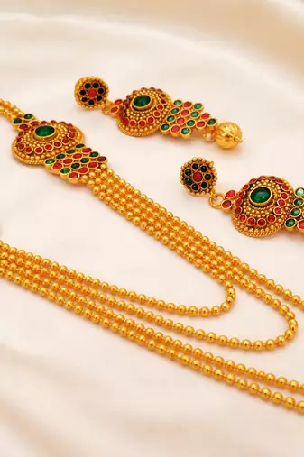 Multicolor kemp mugappu necklace set