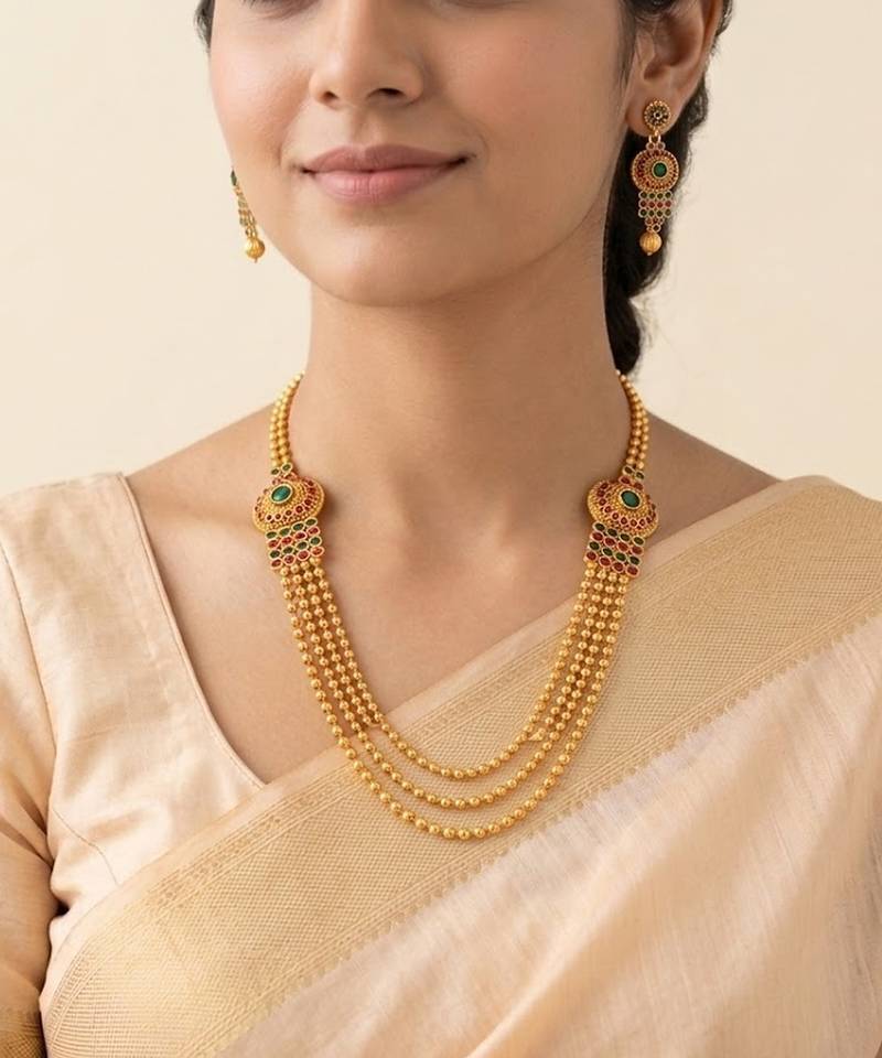 Multicolor kemp mugappu necklace set