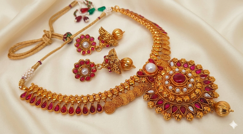 Pink and white kemp necklace set