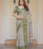 Handloom cotton floral pattern printed saree with 5.5 meter saree & blouse