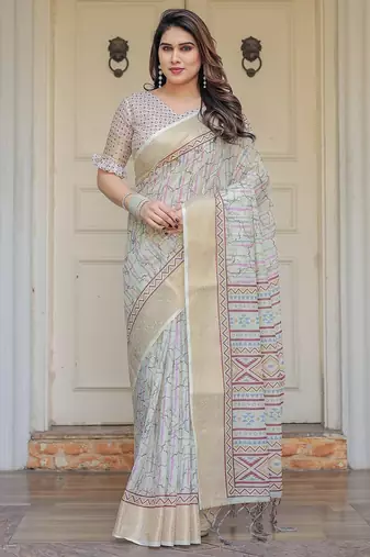 Soft & comfortable handloom cotton floral printed saree with blouse