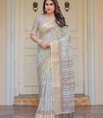 Soft & comfortable handloom cotton floral printed saree with blouse