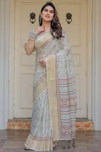 Soft & comfortable handloom cotton floral printed saree with blouse