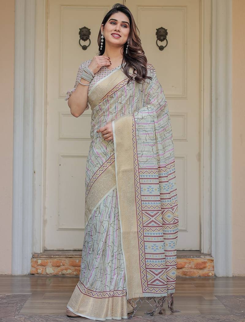 Soft & comfortable handloom cotton floral printed saree with blouse