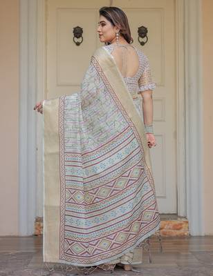 Soft & comfortable handloom cotton floral printed saree with blouse 3