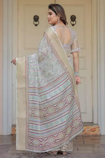 Soft & comfortable handloom cotton floral printed saree with blouse