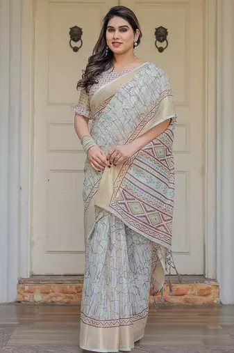 Soft & comfortable handloom cotton floral printed saree with blouse
