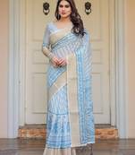 Party wear handloom cotton floral printed saree with blouse fabric