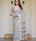 Women's ethnic handloom cotton floral printed saree with blouse