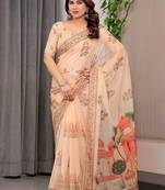 Multicolor border printed organza saree collection