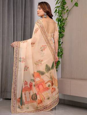Multicolor border printed organza saree collection 3