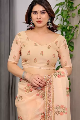 Multicolor border printed organza saree collection