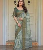 Lightweight handloom cotton floral printed saree for daily wear with blouse