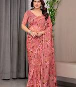 Premium printed organza sarees with multicolor border finish