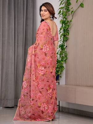 Premium printed organza sarees with multicolor border finish 3