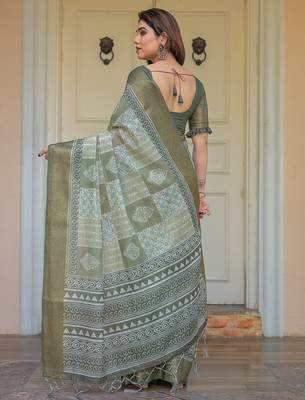 Lightweight handloom cotton floral printed saree for daily wear with blouse 3