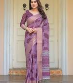 Ethnic handloom cotton printed saree with floral pattern & blouse piece