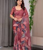 Premium printed organza sarees with multicolor border finish