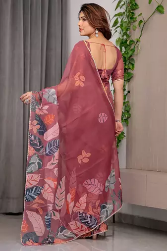 Premium printed organza sarees with multicolor border finish