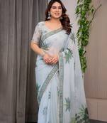 Multicolor border printed organza saree collection