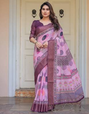 Classic handloom cotton floral design saree for women with blouse 1