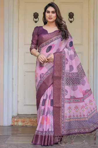 Classic handloom cotton floral design saree for women with blouse