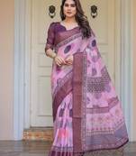 Classic handloom cotton floral design saree for women with blouse