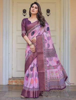 Classic handloom cotton floral design saree for women with blouse 2