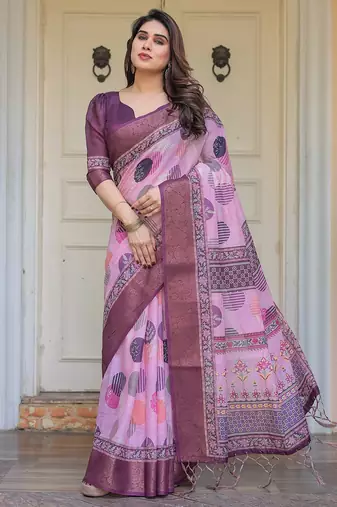 Classic handloom cotton floral design saree for women with blouse