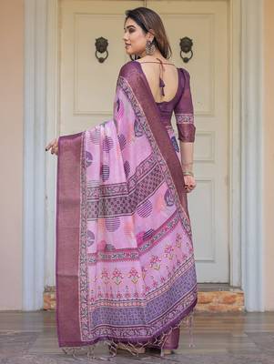 Classic handloom cotton floral design saree for women with blouse 3