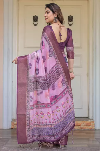 Classic handloom cotton floral design saree for women with blouse