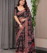 Luxury organza print saree collection with colorful edge borders